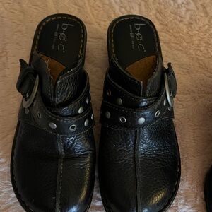 b.o.c. Black Leather Studded Clogs